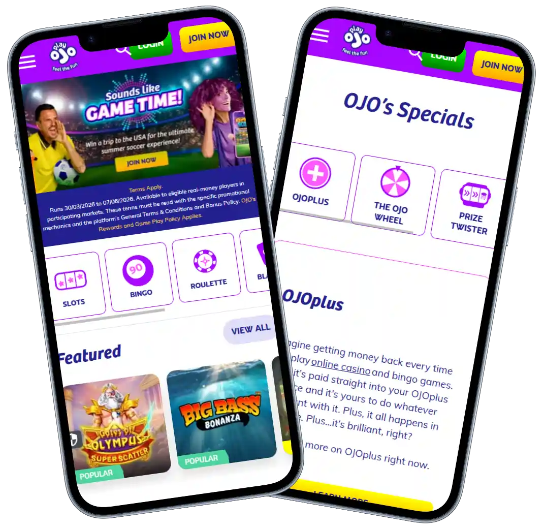 PlayOJO mobile casino app interface